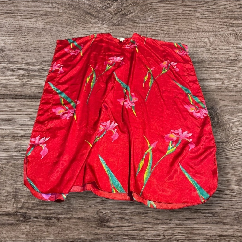 Winlar Red Floral Kaftan Maxi Kimono One Size